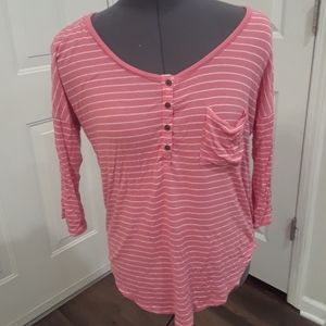 Pink 3/4 Length Striped Top‎